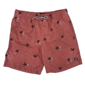 Billabong Men's Swim Trunks Large Coral W/ Palms All Day Layback‎ Board Shorts